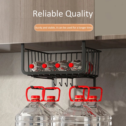 Kitchen Under Cabinet Basket Organizer Storage Hanger Cup Holder Closet Desk Hanging Rack for Kitchen Paper Towel with 4 hooks