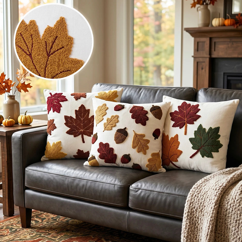 Fall Towel Embroidered Throw Pillow Cover Cojines Maple Leaf Acorn Sofa Throw Pillowcase Living Room Decorative Cushion Covers