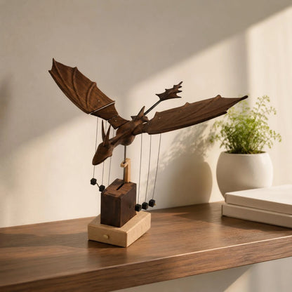Wooden Dragon Statue Walnut Finish Wooden Dragon Figurine Table Ornament Handmade Home Decor Artistic Design for Office, Shelf