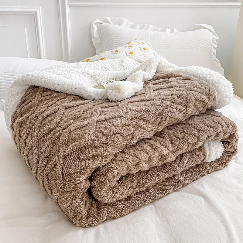 Home Thick Bed Blanket Lamb Cashmere Fleece Plaid Blankets Winter Warm Double Sided Throw Sofa Cover Newborn Wrap Kids Bedspread
