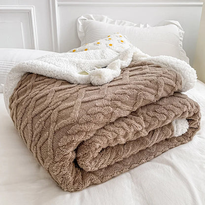 Home Thick Bed Blanket Lamb Cashmere Fleece Plaid Blankets Winter Warm Double Sided Throw Sofa Cover Newborn Wrap Kids Bedspread
