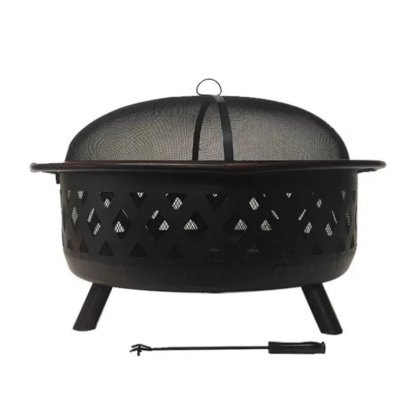 Outdoor 36-inch deep steel fire pit weaving design