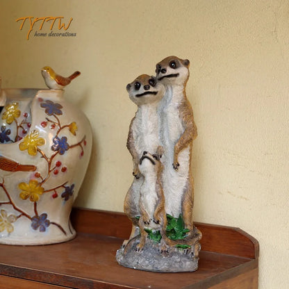 Outdoor Garden Courtyard Decoration - Home Decor Figurine Balcony Simulation Animal Meerkat Mongoose Family Gardening Sculpture