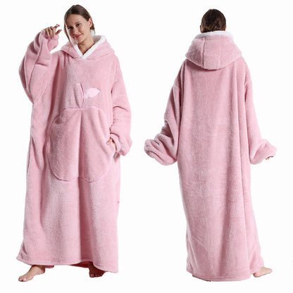 Winter Hooded Sweater Blanket Women Oversized Fleece Blanket With Sleeves Large Pocket Warm Thick TV Hoodie Robe Couple