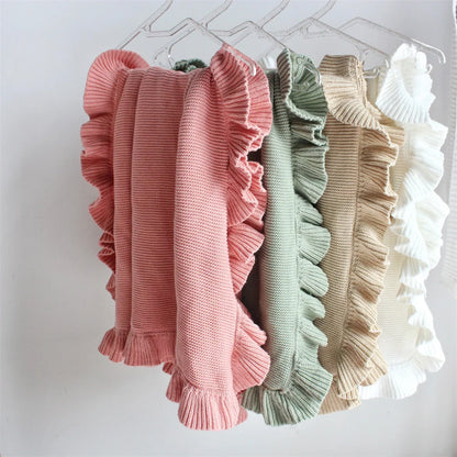 Ruffle Knitted Blanket For Kids Soft Cotton Throw Blanket Cuddle Stroller Swaddling Crib Blanket For Newborn