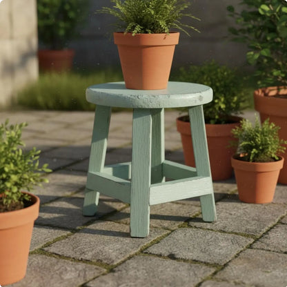 Round Wooden Stool Lightweight Round Wood Plant Stand Miniature Wood Stool Distressed Finish Vintage Plant Riser for Indoor