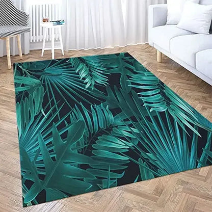 Living Room Black Gold Tropical Leaf Rug Home Non-slip  Kitchen Corridor Entrance Mat