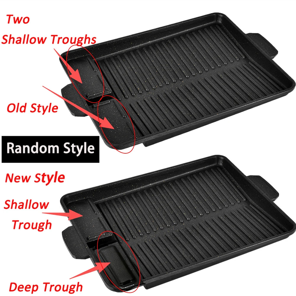 Korean Grill Pan for Indoor Outdoor Cooking Non-Stick Coated Smokeless BBQ Rectangular Barbecue Plate with Oil Hole