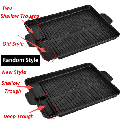 Korean Grill Pan for Indoor Outdoor Cooking Non-Stick Coated Smokeless BBQ Rectangular Barbecue Plate with Oil Hole