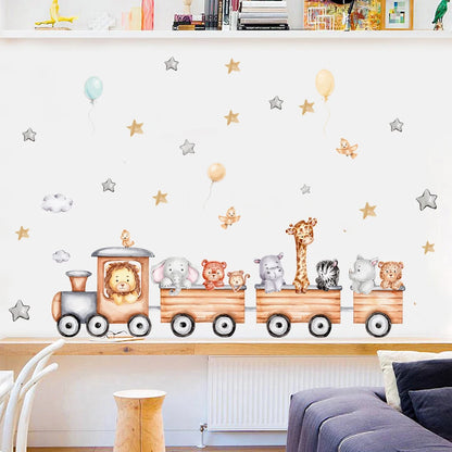 Forest Animals Rainbow Wall Stickers for Kids Rooms Children Boys Girls Baby Room Decoration Nursery Wallpaper Giraffe Elephant