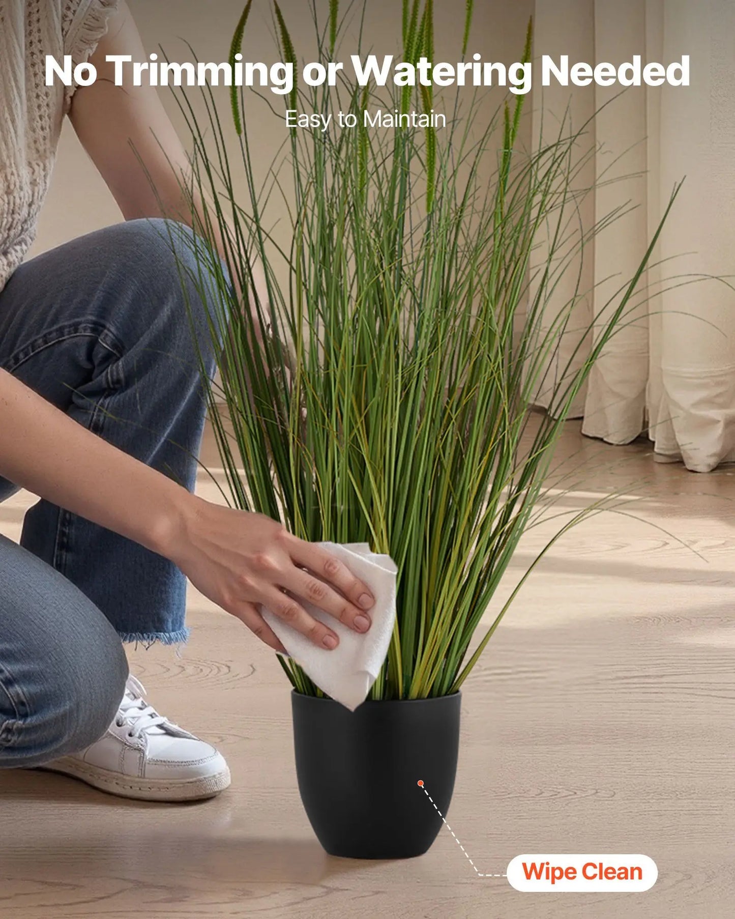 Artificial Grass Plant, 2 Pack 35 inch Cattail Grass in Pot, Premium PVC Faux Fake Greenery Shrubs Plant for Indoor Outdoor House Home Garden Office Room Décor, Housewarming, Green