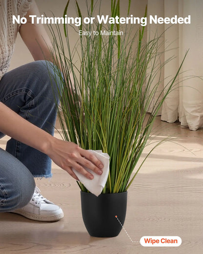 Artificial Grass Plant, 2 Pack 35 inch Cattail Grass in Pot, Premium PVC Faux Fake Greenery Shrubs Plant for Indoor Outdoor House Home Garden Office Room Décor, Housewarming, Green