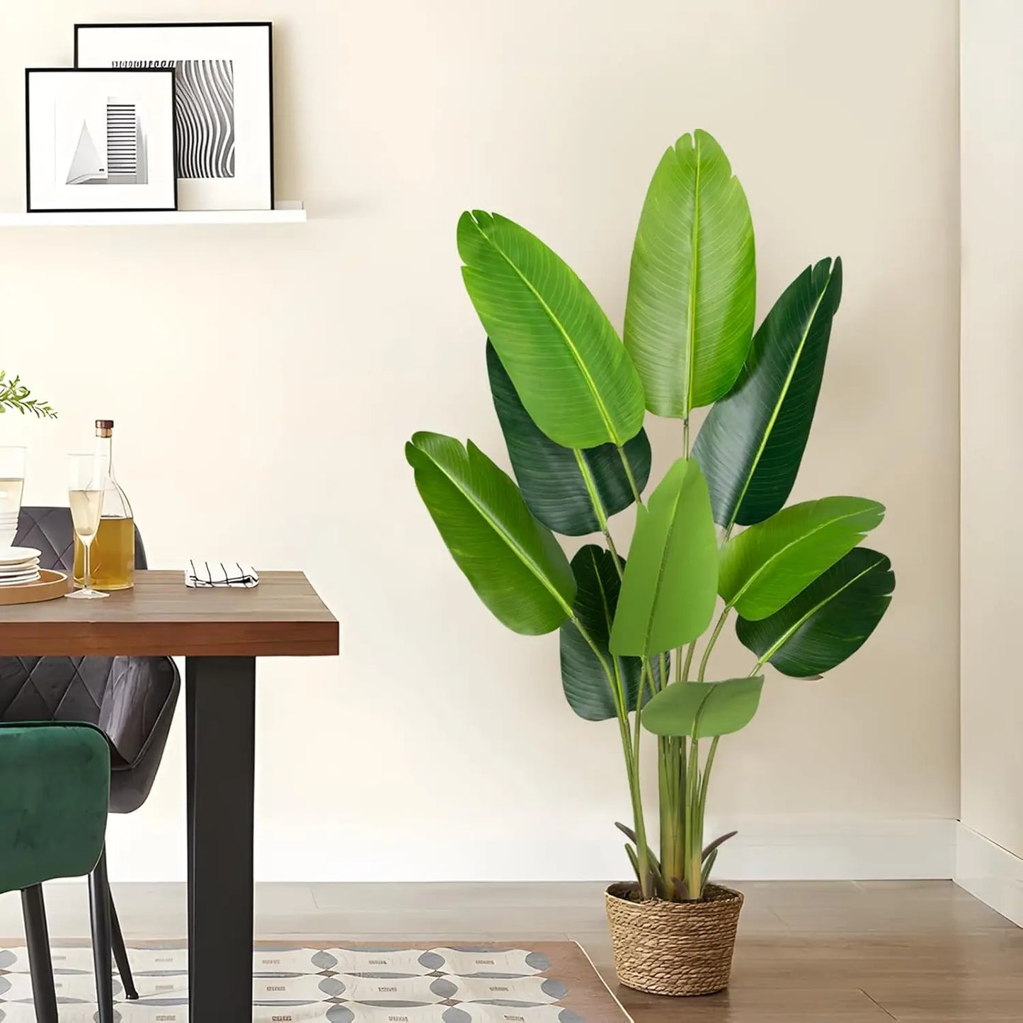 Artificial Bird of Paradise Plant Fake Tropical Palm Tree 10Trunks Faux Banana Leaf Trees in Pot for Home Indoor Outdoor Decor