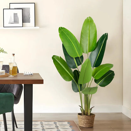 Artificial Bird of Paradise Plant Fake Tropical Palm Tree 10Trunks Faux Banana Leaf Trees in Pot for Home Indoor Outdoor Decor