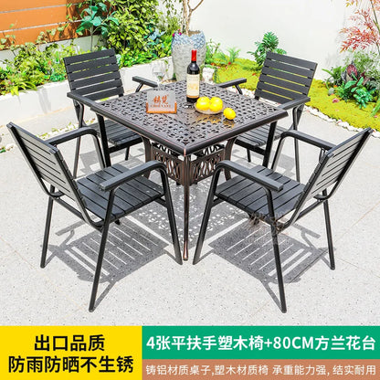 Plastic Timber Weatherproof Outdoor Furnishing Suite, Full Meal Assembly for Hotel Courtyard Open-air Leisure Dining