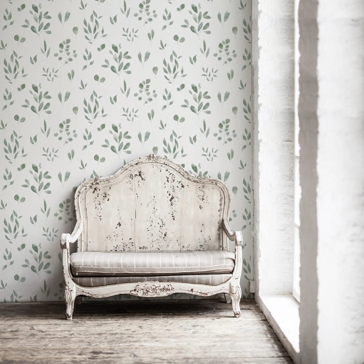 Hand Drawn watercolor Leaves wallpaper, Belle Jade in Green Colors, Scandinavian Wallpaper, Fresh Wallpaper