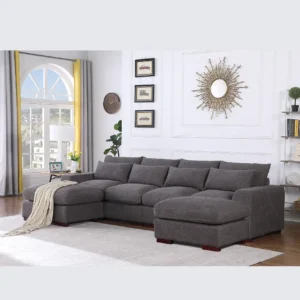 Modern Convertible Linen Blend U-Shaped Sectional Sofa
