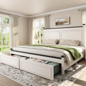 Farmhouse King Size Bed Frame, 51” Tall King Bed Frame and Headboard.