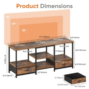 JHK 63IN Wooden Tv Stand For Up To 75 Inch TV Entertainment Center For Living Room Media Console Adjustable Shelf 2 Storage