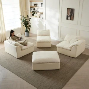 3 Seater L-Shape Sectional Sofa Bed with Ottoman, Beige