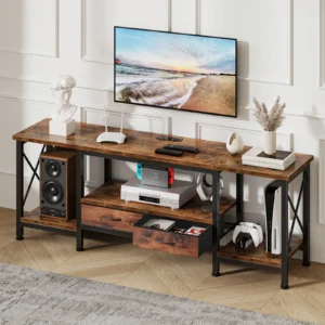JHK Wooden TV Stand For Up To 70/75 Inch TV with Drawers Television Stands Media Console with Charging Station Drawers Shelf